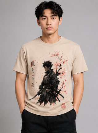 [O101] Japanese Samurai Oversized Cotton Tee (S, 180, Baggy)