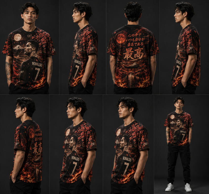 CR7 Cherry Blossom Fire Theme Printed T shirt