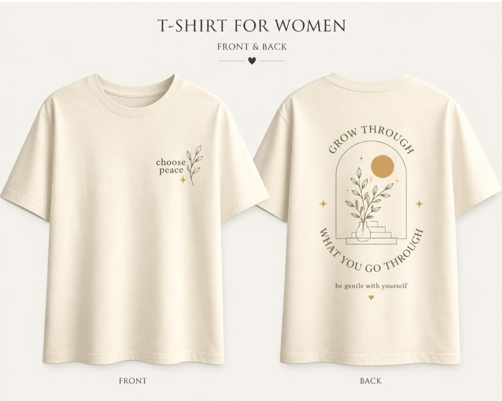 peaceful, minimalist women's T-shirt design