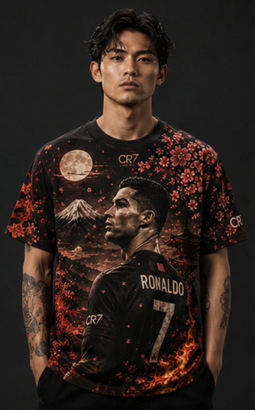 CR7 Cherry Blossom Fire Theme Printed T shirt